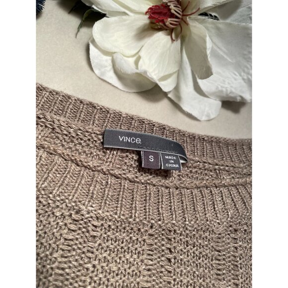 Vince Womens Taupe Sweater Size S 100% Linen Lagenlook Y2K Academia BOHO Classic - Picture 6 of 10